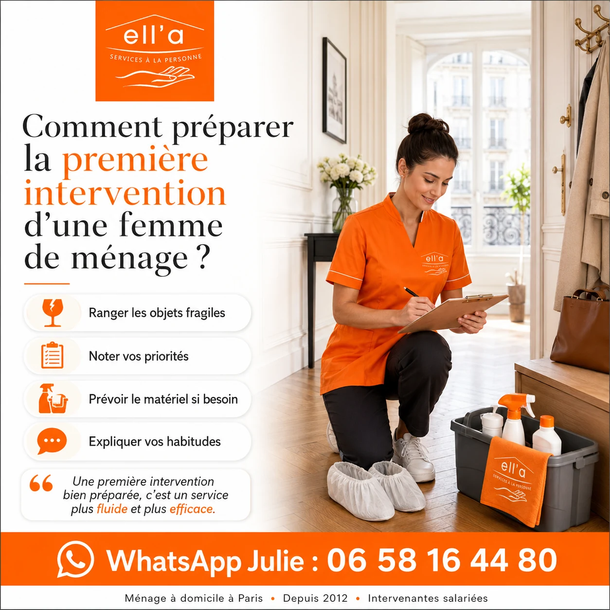 Comment préparer la première intervention d'une femme de ménage à Paris avec Ell'a Services