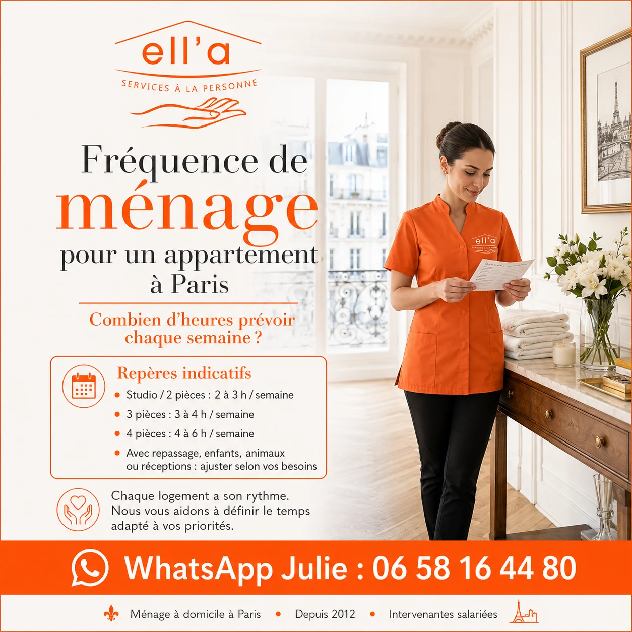 Fréquence ménage appartement Paris avec Julie et Sophie Ell'a Services Paris 11