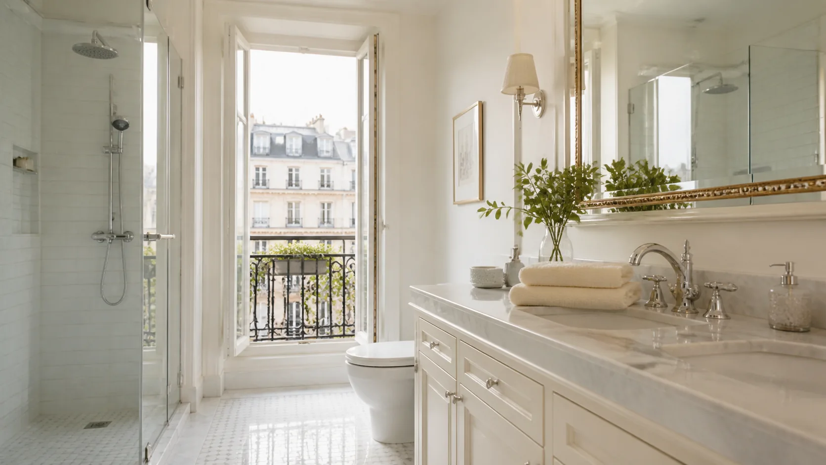 Salle de bain parisienne impeccable après un nettoyage professionnel