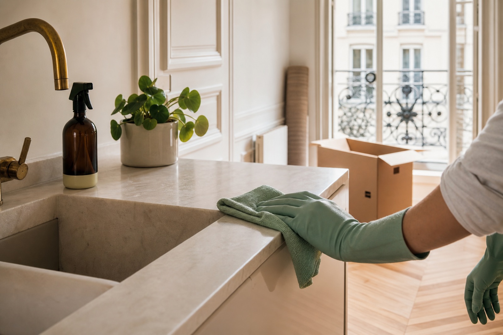 Nettoyage de finition dans un appartement parisien après déménagement