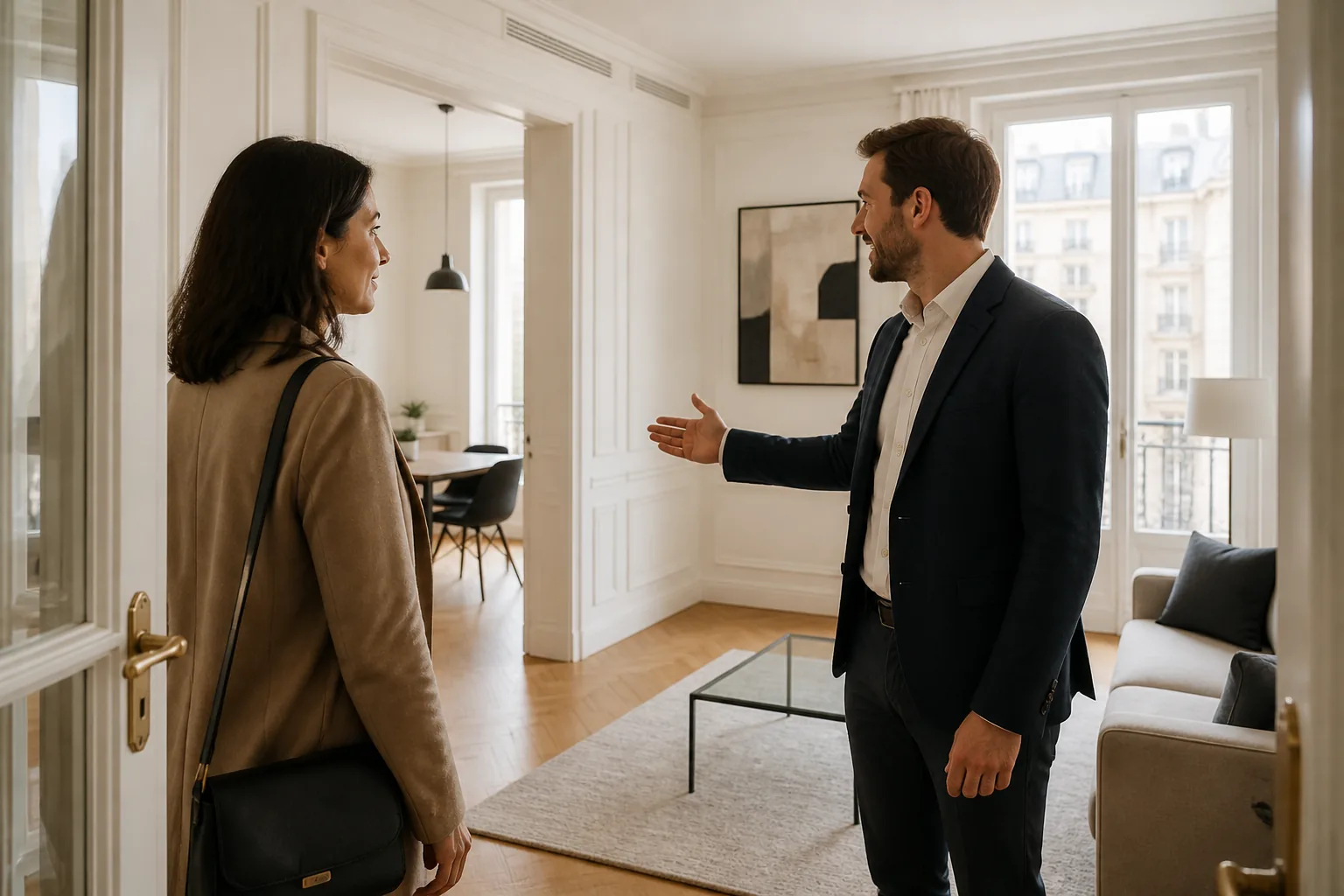 Agent indépendant présentant un appartement à Paris