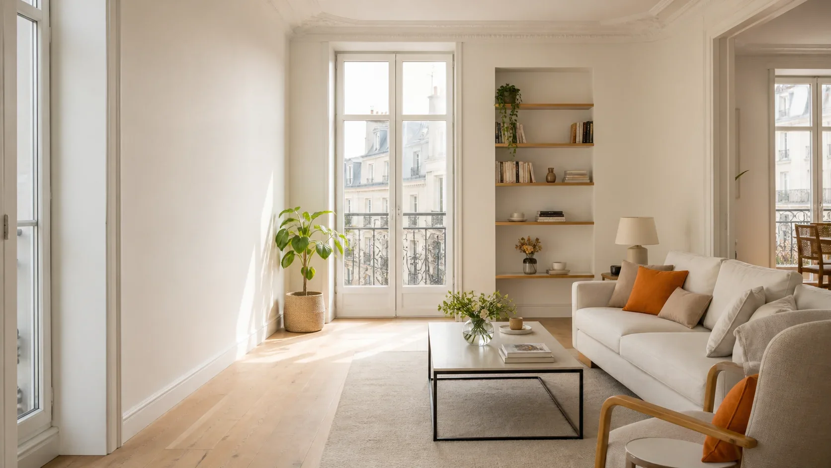 Salon parisien rangé, clair et agréable à vivre après une prestation Ell'a Services
